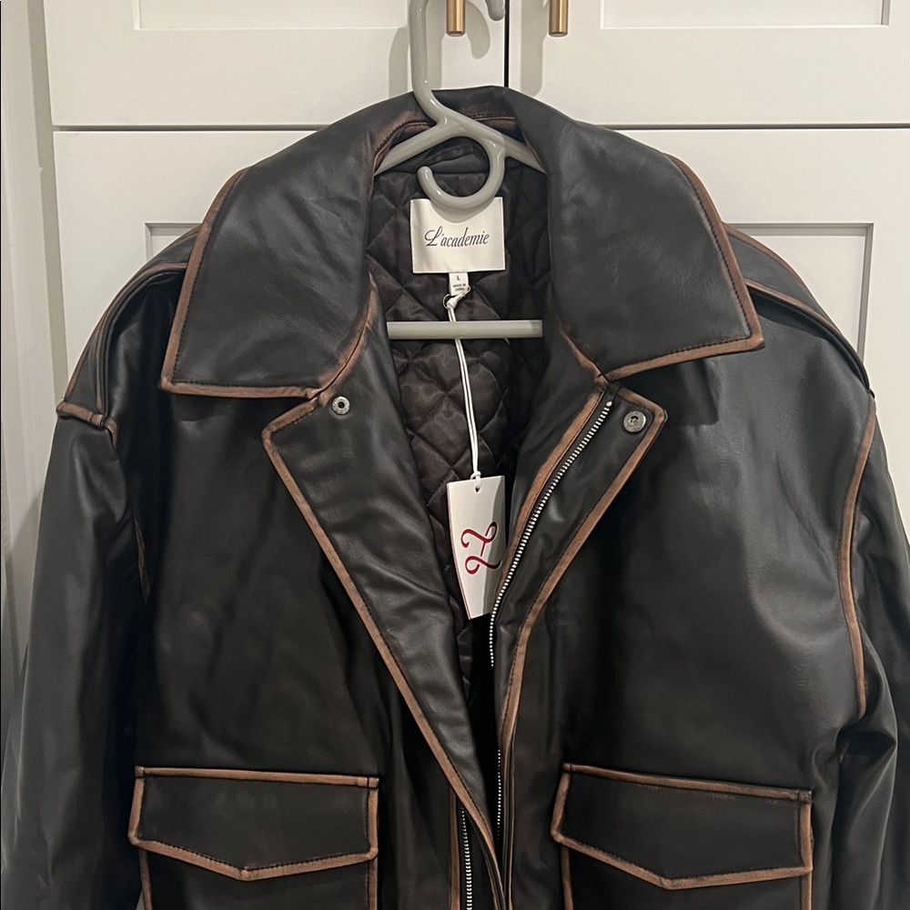 L'Academie Black and Brown Leather Jacket - Picture 4 of 8